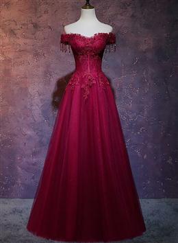 Picture of Pretty Wine Red Color Tulle Sweetheart Long Formal Dresses, A-line Party Dresses